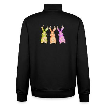 Hase T-Shirt süß Wäscheleine Osterdesign Geschenk - Unisex Organic Zip Sweatshirt von Stanley/Stella - Schwarz - Hinten - AI Model Male 185 light (185cm)