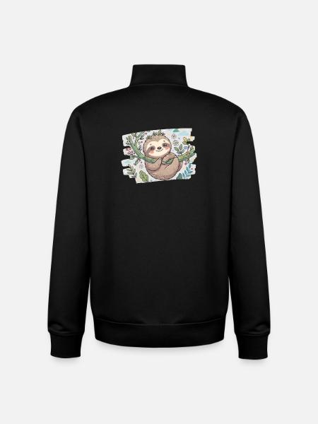 Cute sloth on branch with flowers - Unisex Organic Zip Sweatshirt by Stanley/Stella - black