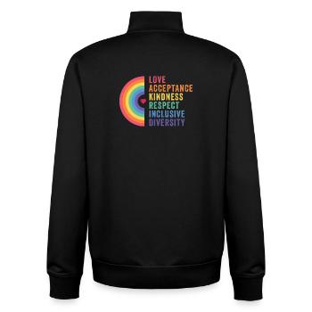 Mois de la fierté LGBT - Amour. Acceptation. Bonté. - Sweat zippé unisexe en coton bio Stanley/Stella - noir - Dos - AI Model Male 185 light (185cm)