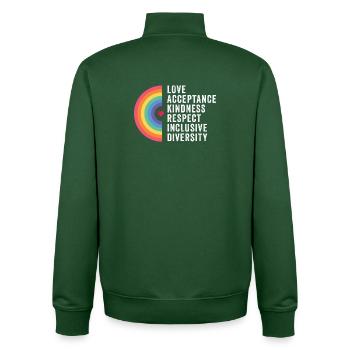 Mois de la fierté LGBT - Amour. Acceptation. Bonté. - Sweat zippé unisexe en coton bio Stanley/Stella - vert bouteille - Dos - AI Model Male 185 dark (185cm)