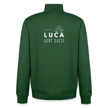 Luca geht Gassi Namensshirt Hundepfote Hundeleine - Unisex Organic Zip Sweatshirt von Stanley/Stella - Flaschengrün - Hinten - AI Model Male 185 dark (185cm)