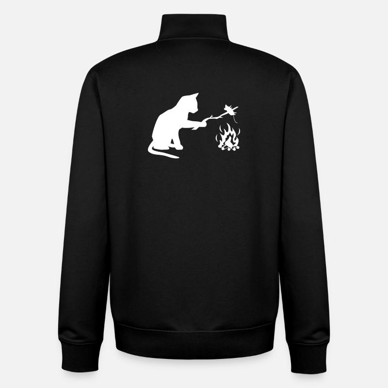 Chat au barbecue, camping, BBQ - Sweat zippé unisexe en coton bio Stanley/Stella - noir