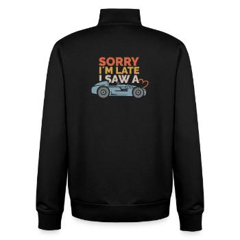 Sorry, i´m late – Auto Sprüche Design - Unisex Organic Zip Sweatshirt von Stanley/Stella - Schwarz - Hinten - AI Model Male 185 light (185cm)