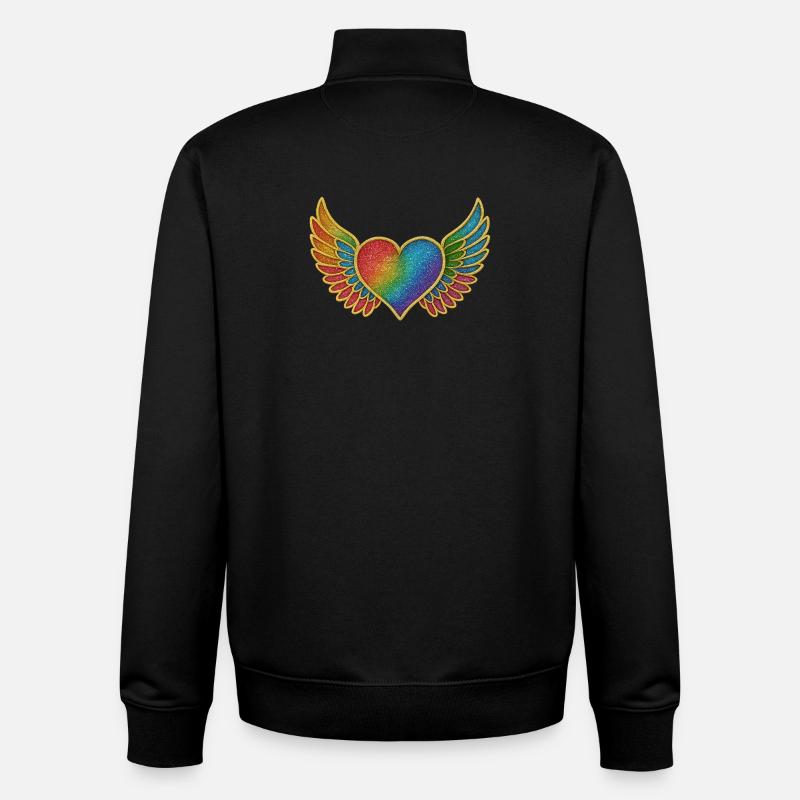 Coeur arc-en-ciel avec broderie d’ailes d’ange - Sweat zippé unisexe en coton bio Stanley/Stella - noir