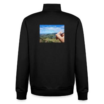 Himmlisches Schöpfungszitat Landschaft - Unisex Organic Zip Sweatshirt von Stanley/Stella - Schwarz - Hinten - AI Model Male 185 light (185cm)