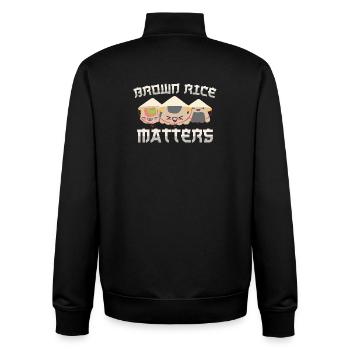 Rice Love Cooking Essene Saying Brown Rice Matters - Unisex Organic Zip Sweatshirt by Stanley/Stella - black - Back - AI Model Male 185 light (185cm)