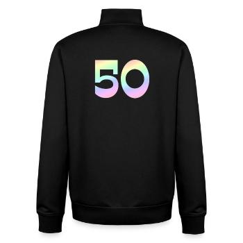 50, Gradient Pastel, Number Motif - Unisex Organic Zip Sweatshirt by Stanley/Stella - black - Back - AI Model Male 185 light (185cm)