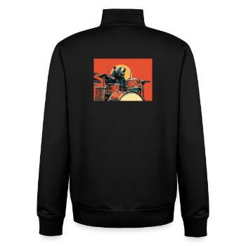 Wild Bear Playing Drums Retro Vintage - Unisex Organic Zip Sweatshirt by Stanley/Stella - black - Back - AI Model Male 185 light (185cm)