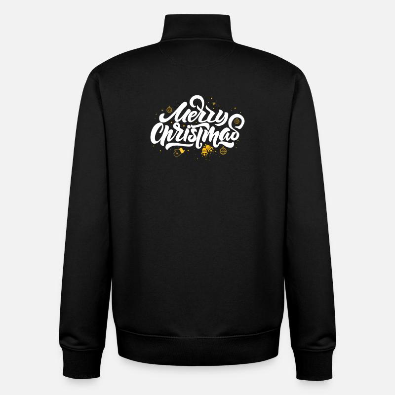 Merry Christmas Script & Ornaments - Unisex Organic Zip Sweatshirt by Stanley/Stella - black