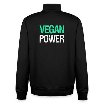 VEGAN POWER – Funny vegan saying with humor - Unisex Organic Zip Sweatshirt by Stanley/Stella - black - Back - AI Model Male 185 light (185cm)