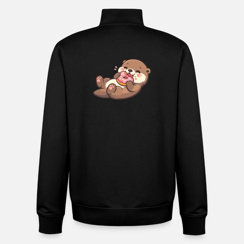 Cuddly bear with donut enjoyment - Unisex Organic Zip Sweatshirt by Stanley/Stella - black