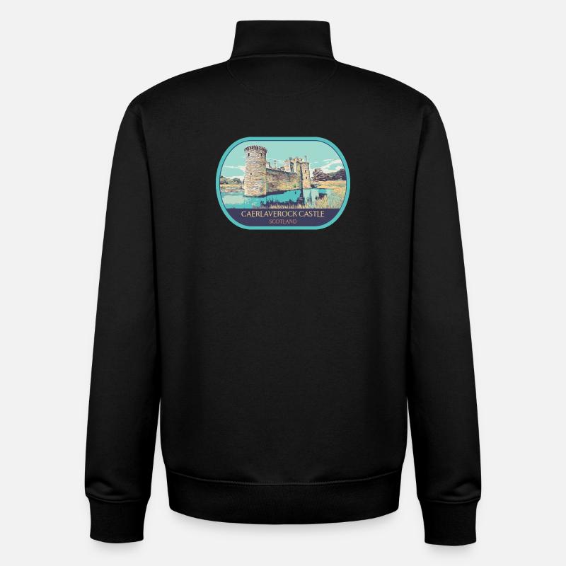 Illustration Château Caerlaverock, Écosse - Sweat zippé unisexe en coton bio Stanley/Stella - noir
