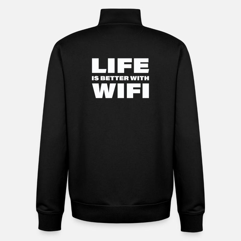 LIFE IS BETTER WITH WIFI - Unisex Organic Zip Sweatshirt by Stanley/Stella - black