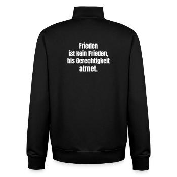 Peace Through Justice Typo Statement - Unisex Organic Zip Sweatshirt by Stanley/Stella - black - Back - AI Model Male 185 light (185cm)