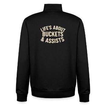 Basketball Life's About Buckets And Assists Baller - Unisex Organic Zip Sweatshirt by Stanley/Stella - black - Back - AI Model Male 185 light (185cm)