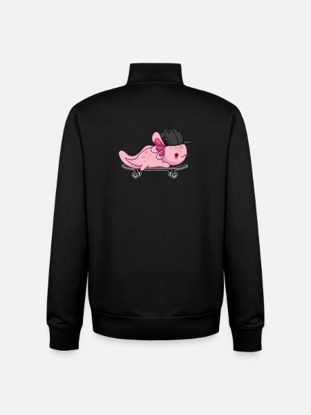 Cool Axolotl Skateboarding - Kawaii Style - Unisex Organic Zip Sweatshirt by Stanley/Stella - black