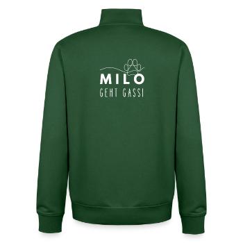 Milo geht Gassi Namensshirt Hundepfote Hundeleine - Unisex Organic Zip Sweatshirt von Stanley/Stella - Flaschengrün - Hinten - AI Model Male 185 dark (185cm)