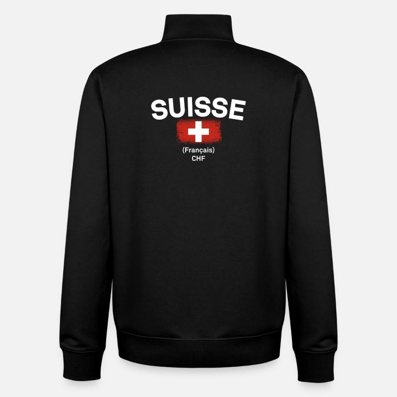 Drapeau suisse CHF Français - Sweat zippé unisexe en coton bio Stanley/Stella - noir