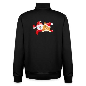 Waving happy snowman and ginger cat - Unisex Organic Zip Sweatshirt by Stanley/Stella - black - Back - AI Model Male 185 light (185cm)