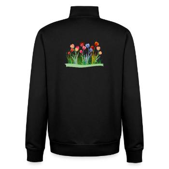 Imaginative colorful tulips on spring meadow - Unisex Organic Zip Sweatshirt by Stanley/Stella - black - Back - AI Model Male 185 light (185cm)