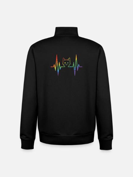 Rainbow cat with pulse heart line - Unisex Organic Zip Sweatshirt by Stanley/Stella - black