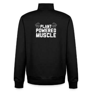 Plant Powered Muscle – Vegan Bodybuilding Fitness - Unisex Organic Zip Sweatshirt by Stanley/Stella - black - Back - AI Model Male 185 light (185cm)