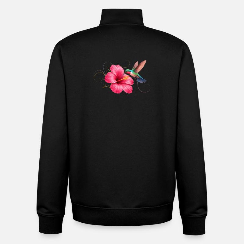 Colibri à la fleur d’hibiscus - Sweat zippé unisexe en coton bio Stanley/Stella - noir