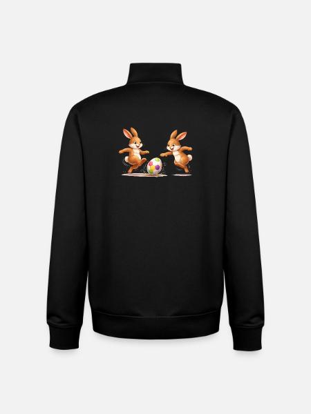 Easter bunnies playing soccer with colorful easter egg - Unisex Organic Zip Sweatshirt by Stanley/Stella - black