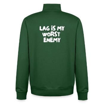 Lag ist mein schlimmster Feind - Unisex Organic Zip Sweatshirt von Stanley/Stella - Flaschengrün - Hinten - AI Model Male 185 dark (185cm)