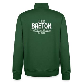 T-shirt Humour  Je suis Breton - Sweat zippé unisexe en coton bio Stanley/Stella - vert bouteille - Dos - AI Model Male 185 dark (185cm)