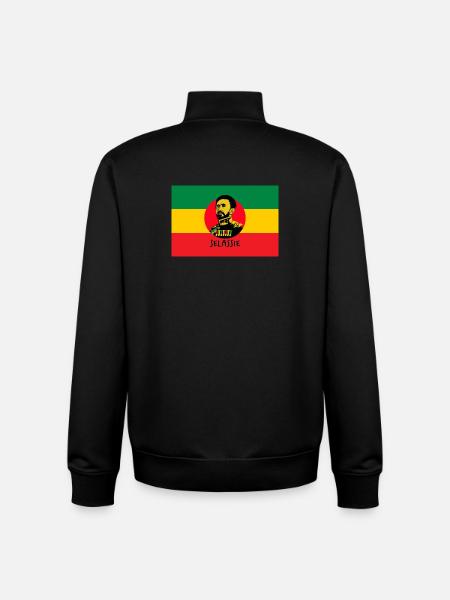 REGGAE FLAG - HAILE SELASSIE - JAH RASTAFARI - Unisex Organic Zip Sweatshirt by Stanley/Stella - black