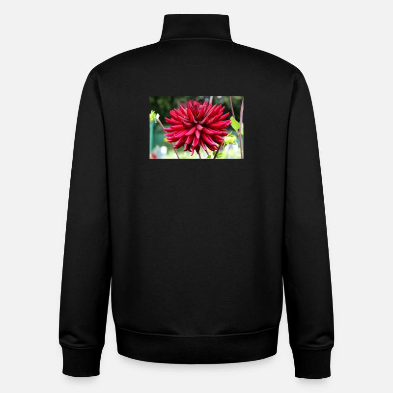 Dahlia Fleur Rouge, Fleur - Sweat zippé unisexe en coton bio Stanley/Stella - noir