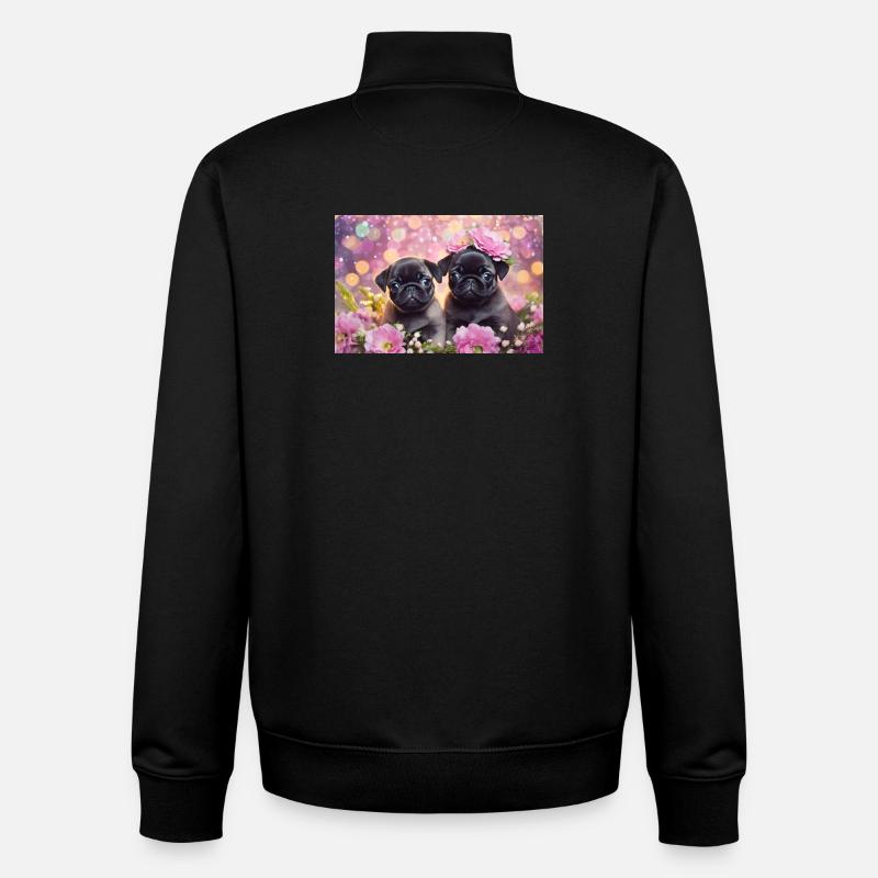 Petits chiens avec couronne de fleurs - Sweat zippé unisexe en coton bio Stanley/Stella - noir