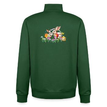 Deux lapins de Pâques dans une mer de fleurs - Sweat zippé unisexe en coton bio Stanley/Stella - vert bouteille - Dos - AI Model Male 185 dark (185cm)