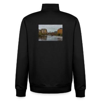 Urbane Flussszene mit Brücke - Unisex Organic Zip Sweatshirt von Stanley/Stella - Schwarz - Hinten - AI Model Male 185 light (185cm)