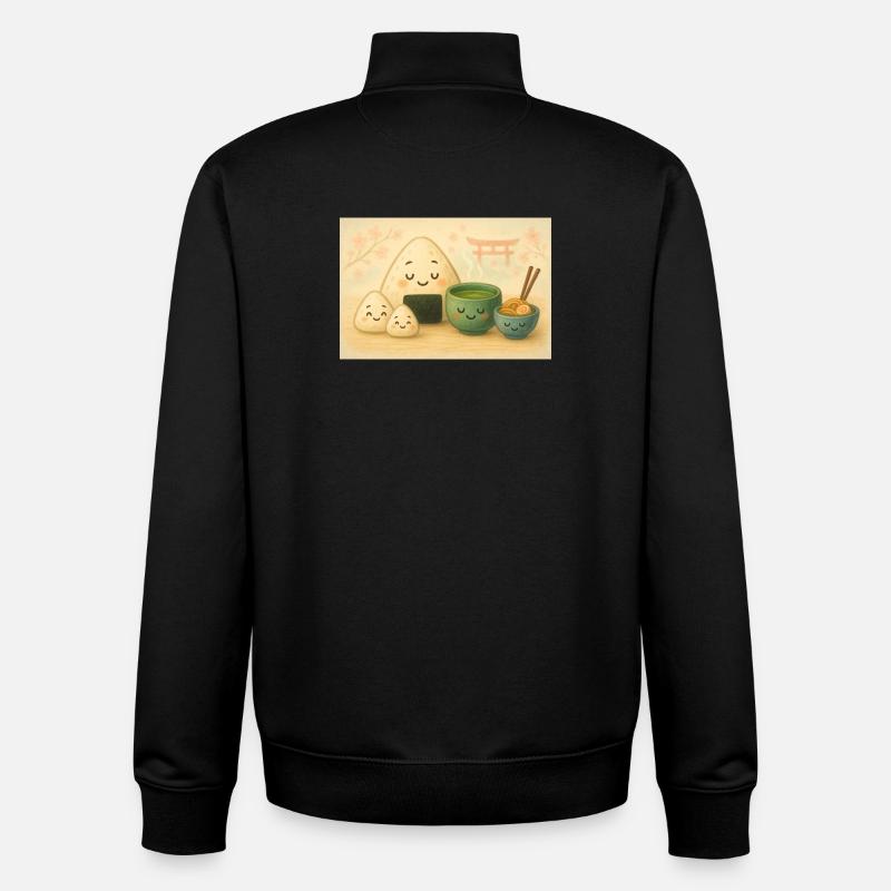 Kawaii Reisbällchen mit Tee Torii - Unisex Organic Zip Sweatshirt von Stanley/Stella - Schwarz