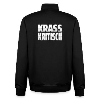 Krass Kritisch - Krasser Linientext mit Streifen - Unisex Organic Zip Sweatshirt von Stanley/Stella - Schwarz - Hinten - AI Model Male 185 light (185cm)