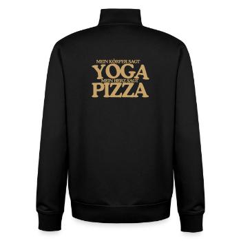 Yoga oder Pizza Lustiger Retro Spruch Design - Unisex Organic Zip Sweatshirt von Stanley/Stella - Schwarz - Hinten - AI Model Male 185 light (185cm)