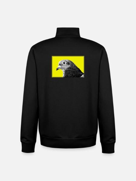 Pigeon Pop Portrait on Yellow - Unisex Organic Zip Sweatshirt by Stanley/Stella - black