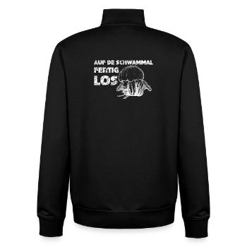 auf de Schwammal fertig los - auf die Pilze fertig - Unisex Organic Zip Sweatshirt von Stanley/Stella - Schwarz - Hinten - AI Model Male 185 light (185cm)