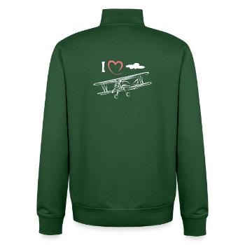 J’adore voler - avion d’époque dans le ciel - Sweat zippé unisexe en coton bio Stanley/Stella - vert bouteille - Dos - AI Model Male 185 dark (185cm)