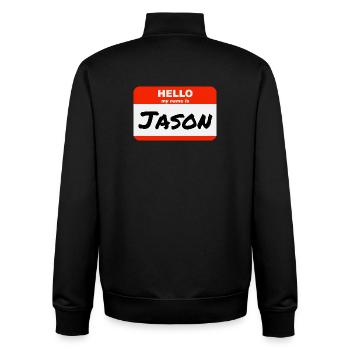 Hello My Name Is Jason Rotes Etikett mit Vorname - Unisex Organic Zip Sweatshirt von Stanley/Stella - Schwarz - Hinten - AI Model Male 185 light (185cm)