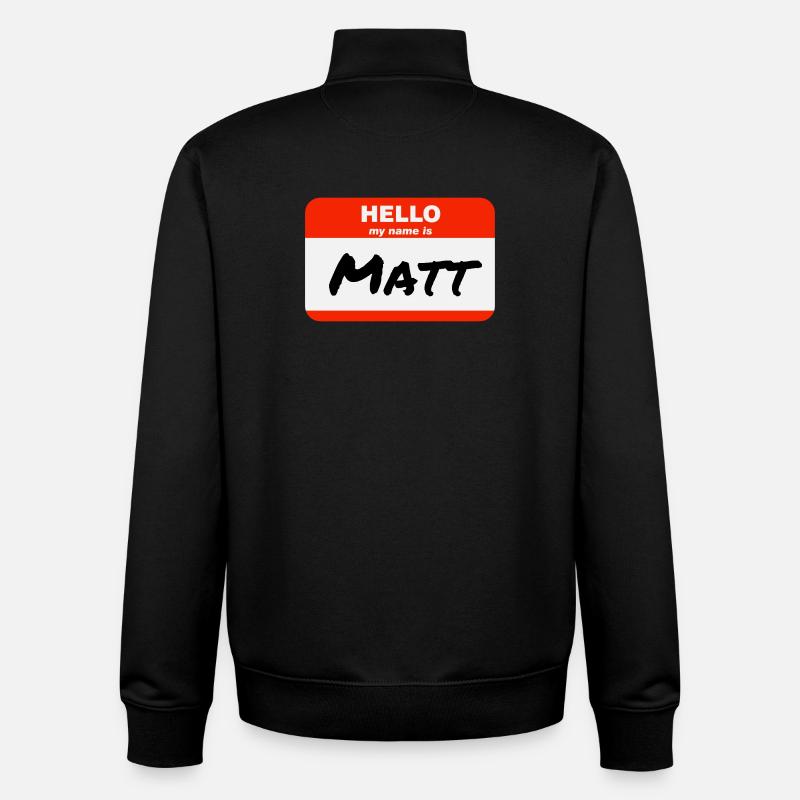 Bonjour, je m’appelle Matt Étiquette Étiquette - Sweat zippé unisexe en coton bio Stanley/Stella - noir