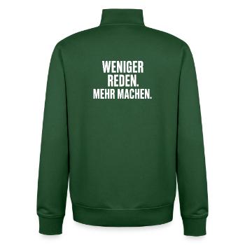 Weniger Reden Mehr Machen - Unisex Organic Zip Sweatshirt von Stanley/Stella - Flaschengrün - Hinten - AI Model Male 185 dark (185cm)