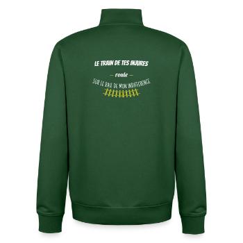 Le train de tes injures La classe américaine - Sweat zippé unisexe en coton bio Stanley/Stella - vert bouteille - Dos - AI Model Male 185 dark (185cm)