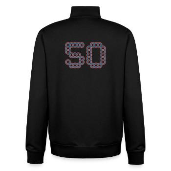 50. 50 ANS. 50e ANNIVERSAIRE. ANNIVERSAIRE 50 ANS. - Sweat zippé unisexe en coton bio Stanley/Stella - noir - Dos - AI Model Male 185 light (185cm)