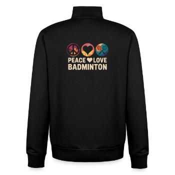 Peace and Love Badminton Design - Sweat zippé unisexe en coton bio Stanley/Stella - noir - Dos - AI Model Male 185 light (185cm)