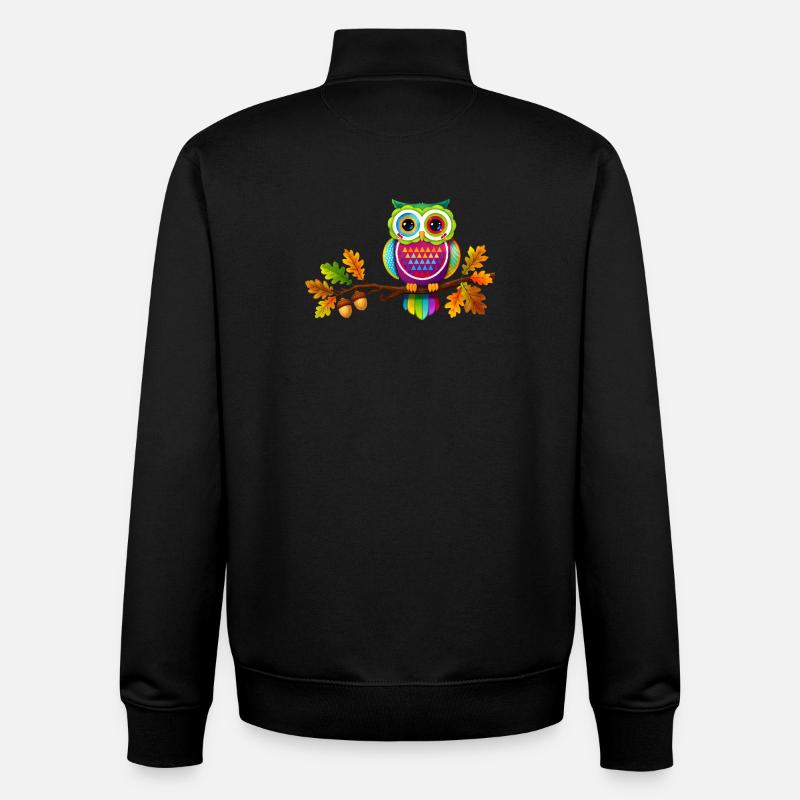 Bunte Eule auf Ast mit Herbstblättern - Unisex Organic Zip Sweatshirt von Stanley/Stella - Schwarz