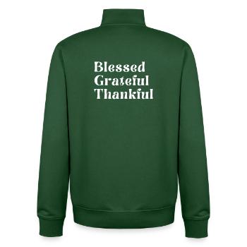 Dankbar, dankbar. - Unisex Organic Zip Sweatshirt von Stanley/Stella - Flaschengrün - Hinten - AI Model Male 185 dark (185cm)
