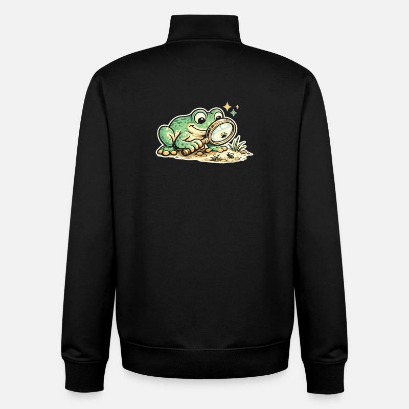 Frosch mit Lupe auf Spurensuche - Unisex Organic Zip Sweatshirt von Stanley/Stella - Schwarz